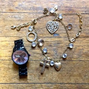 Betsey Johnson watch and charm necklace